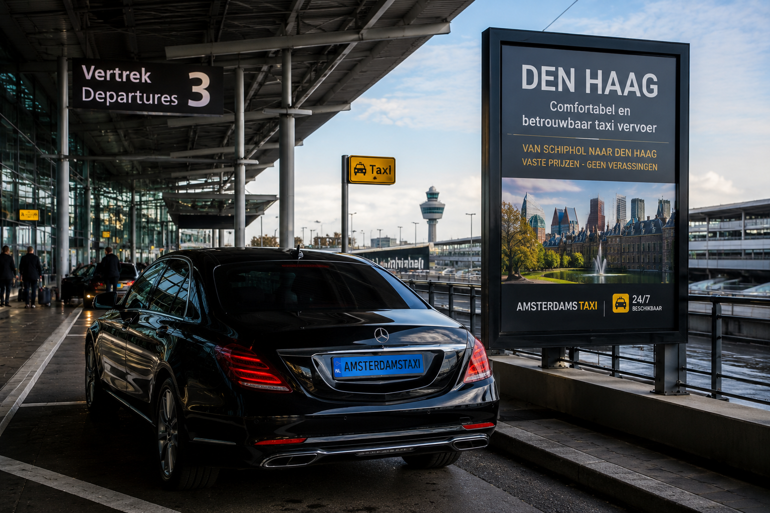 Taxi van Schiphol naar Den Haag bij Vertrek 3